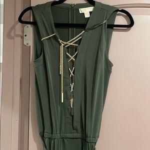 Green jumpsuit tie waist with gold detail